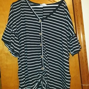 Black Striped Shirt with Ruffled Sleeves